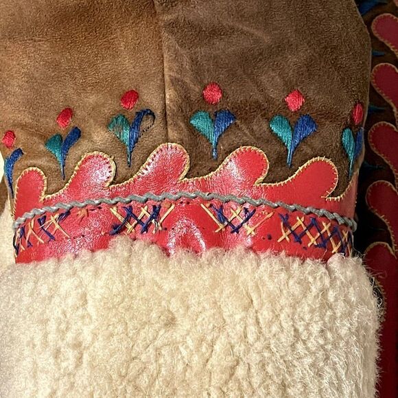 Vintage 70s Retro Shearling Handmade Folk Alfghan Polish Penny Lane Jacket Sz S - Picture 10 of 14